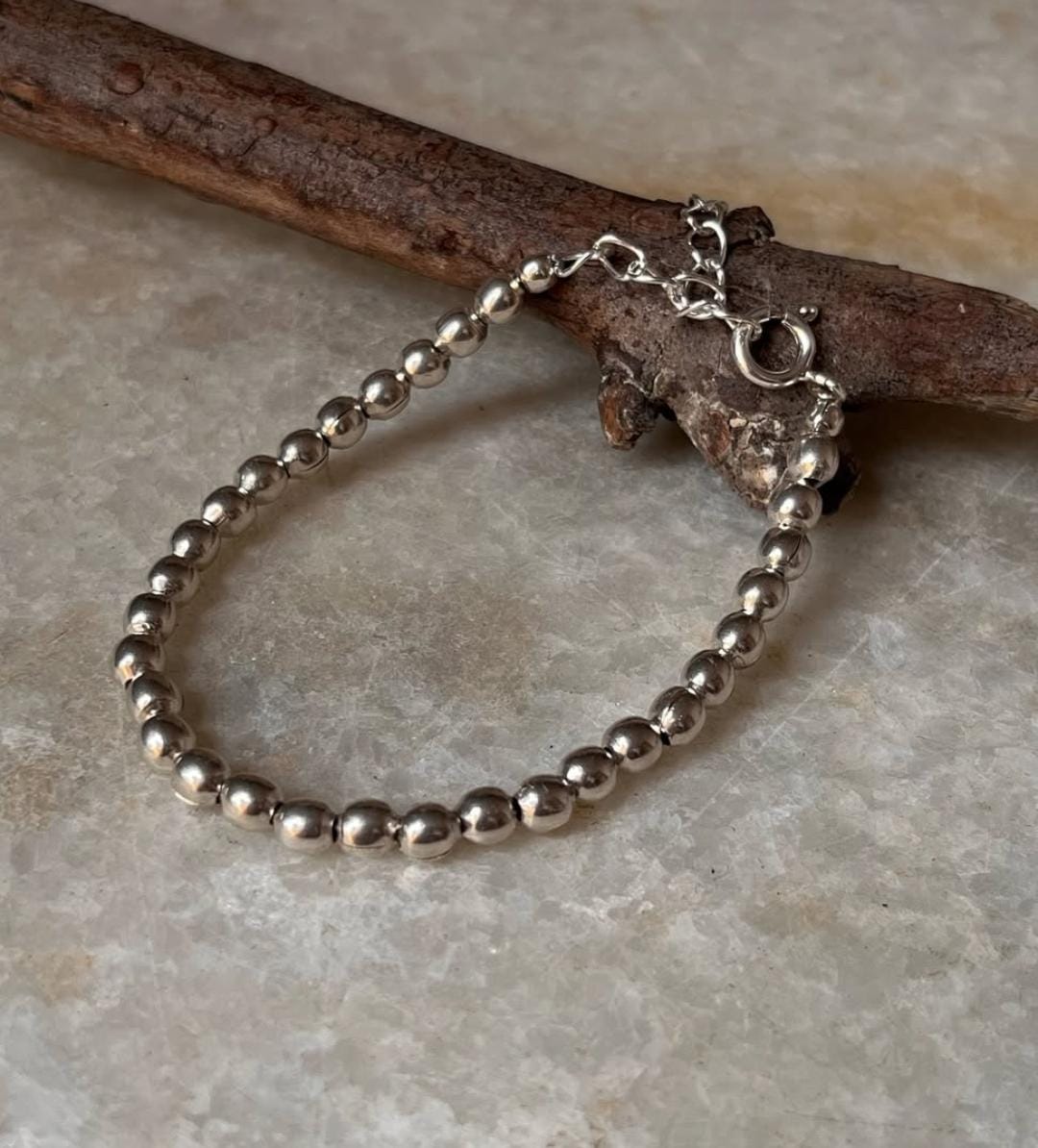 Plain Silver 5mm Balls Handcrafted 925 Sterling Silver Bracelet