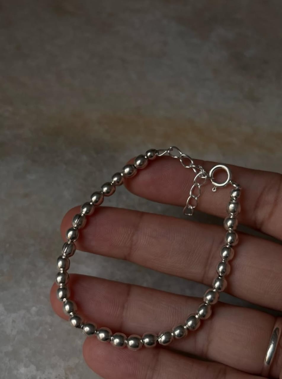 Plain Silver 5mm Balls Handcrafted 925 Sterling Silver Bracelet
