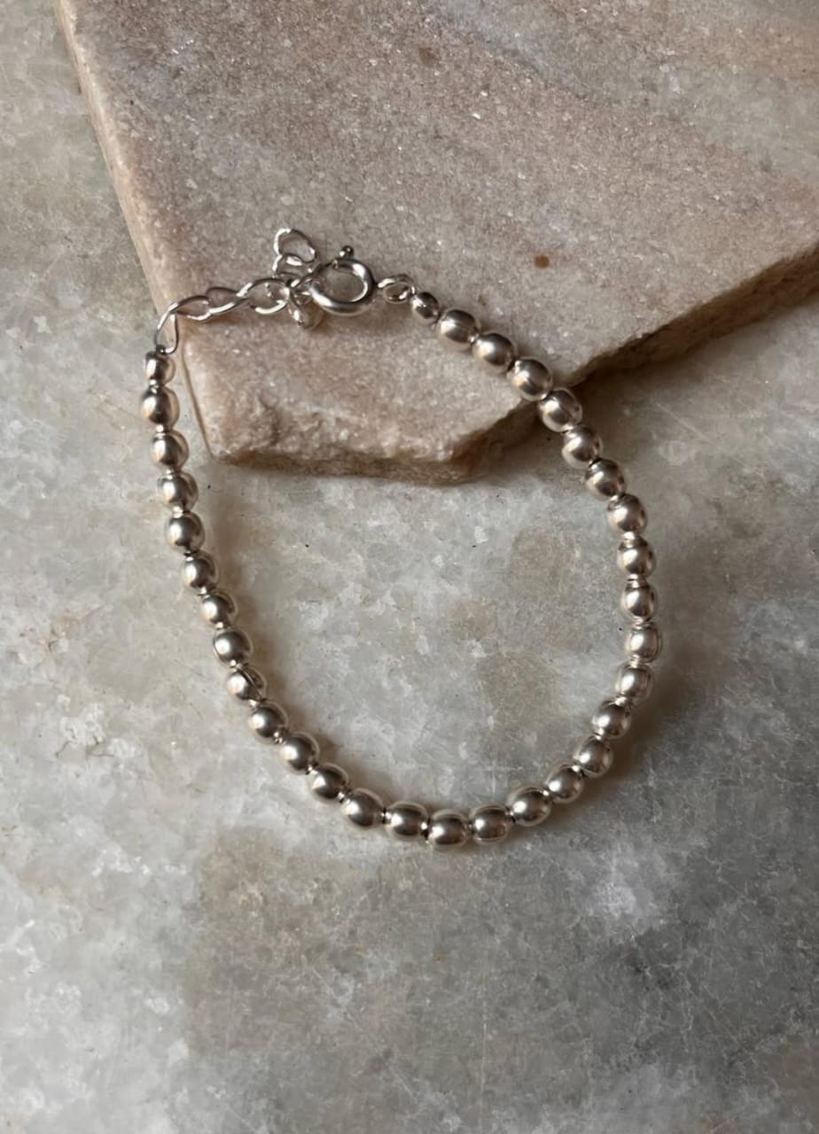 Plain Silver 5mm Balls Handcrafted 925 Sterling Silver Bracelet