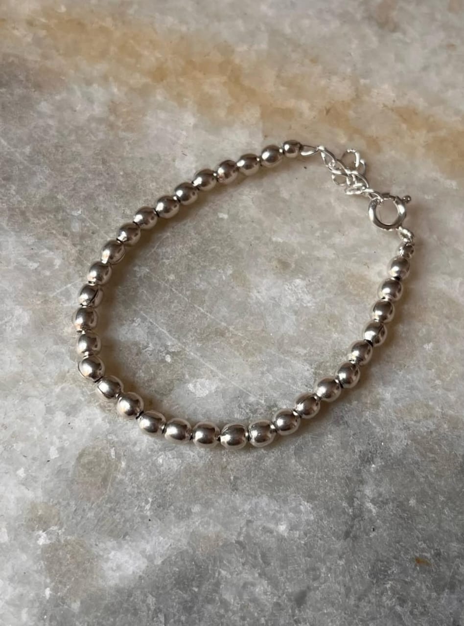 Plain Silver 5mm Balls Handcrafted 925 Sterling Silver Bracelet