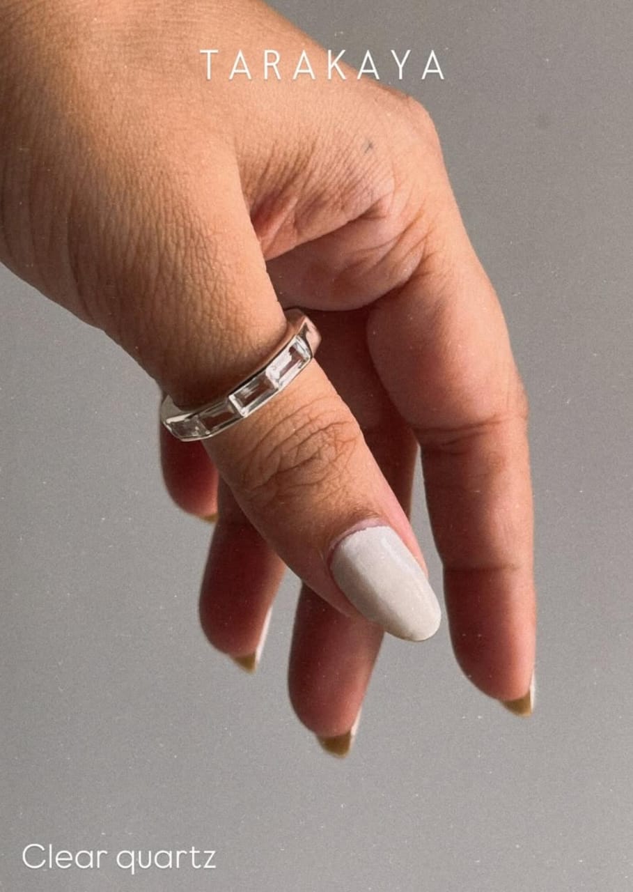Clear Quartz Five Baguette Stone 925 Sterling Silver Ring
