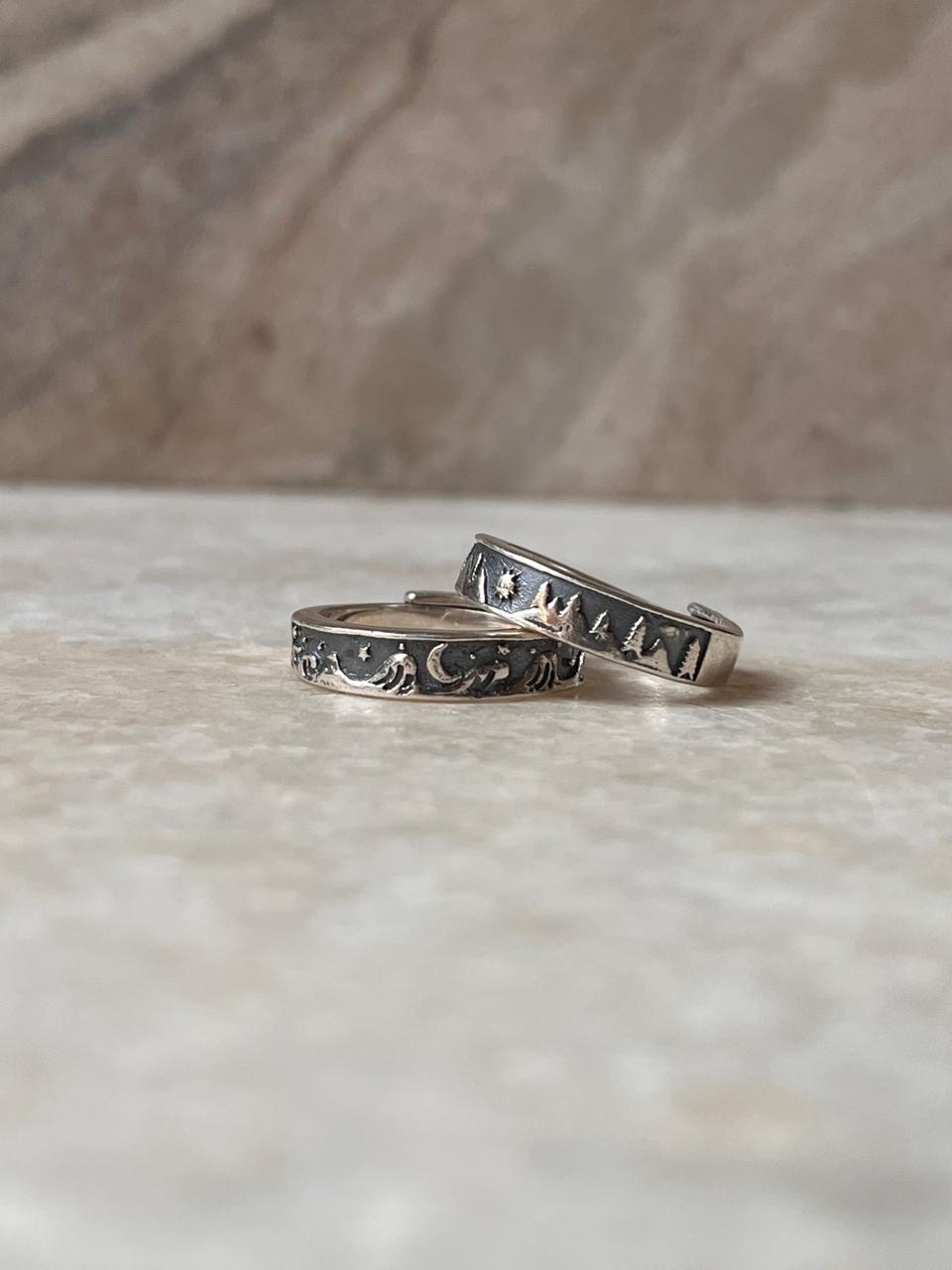 Couple Adjustable - Waves - Moon- Stars & Mountain- Pine tree- Sun 925 Sterling Silver Ring