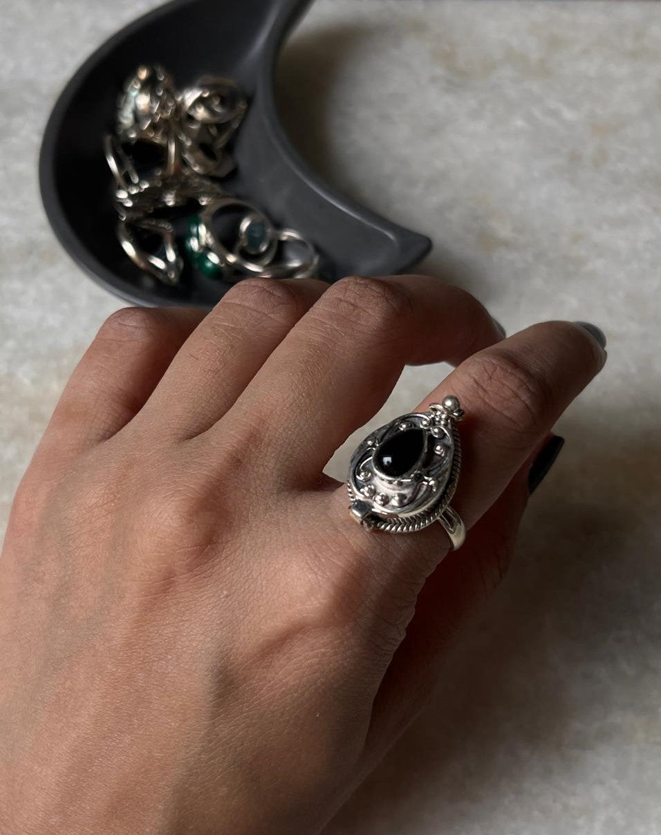 Black Onyx Storage Box 925 Sterling Silver Ring