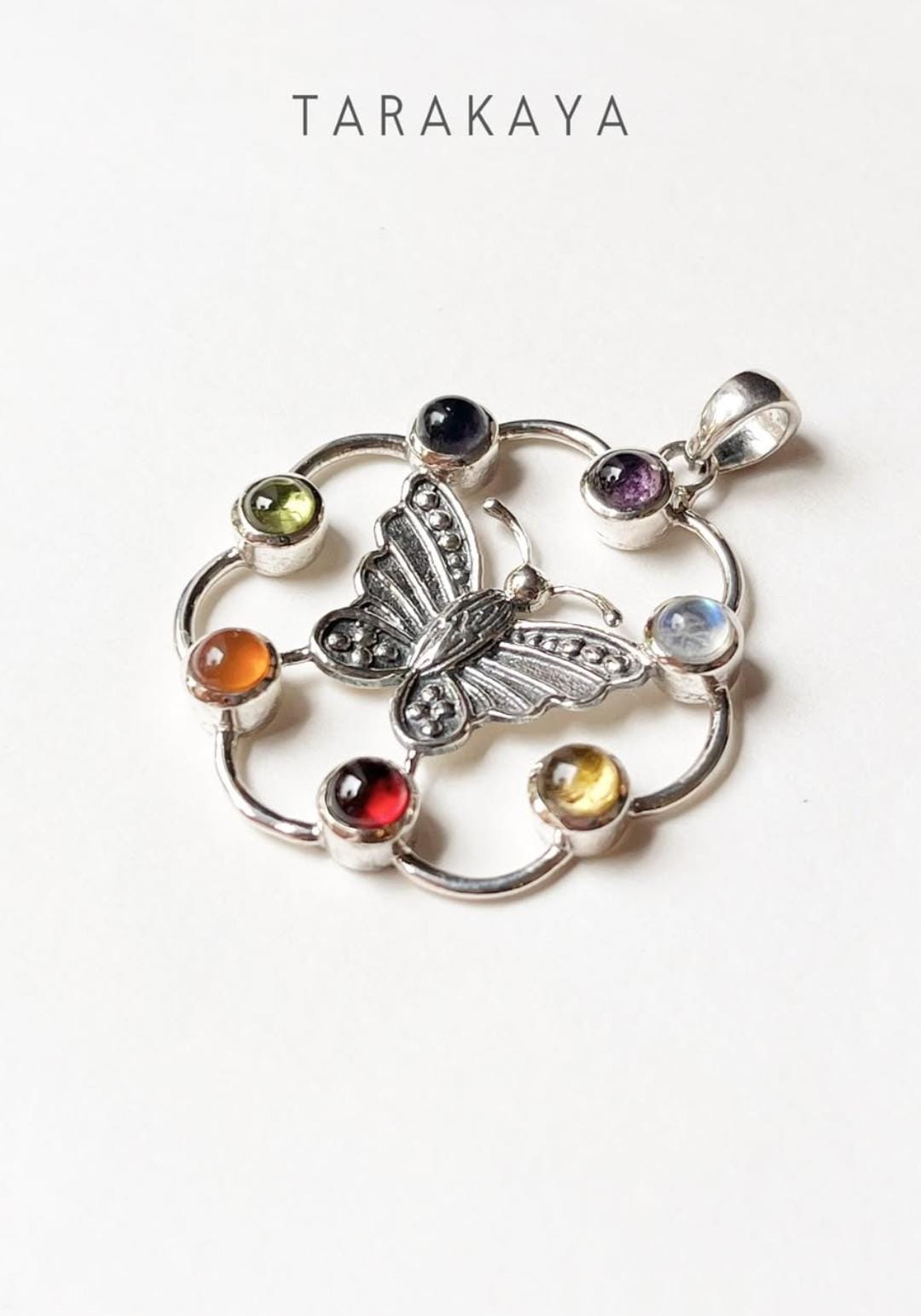 Seven Chakra Butterfly 925 Sterling Silver Pendant