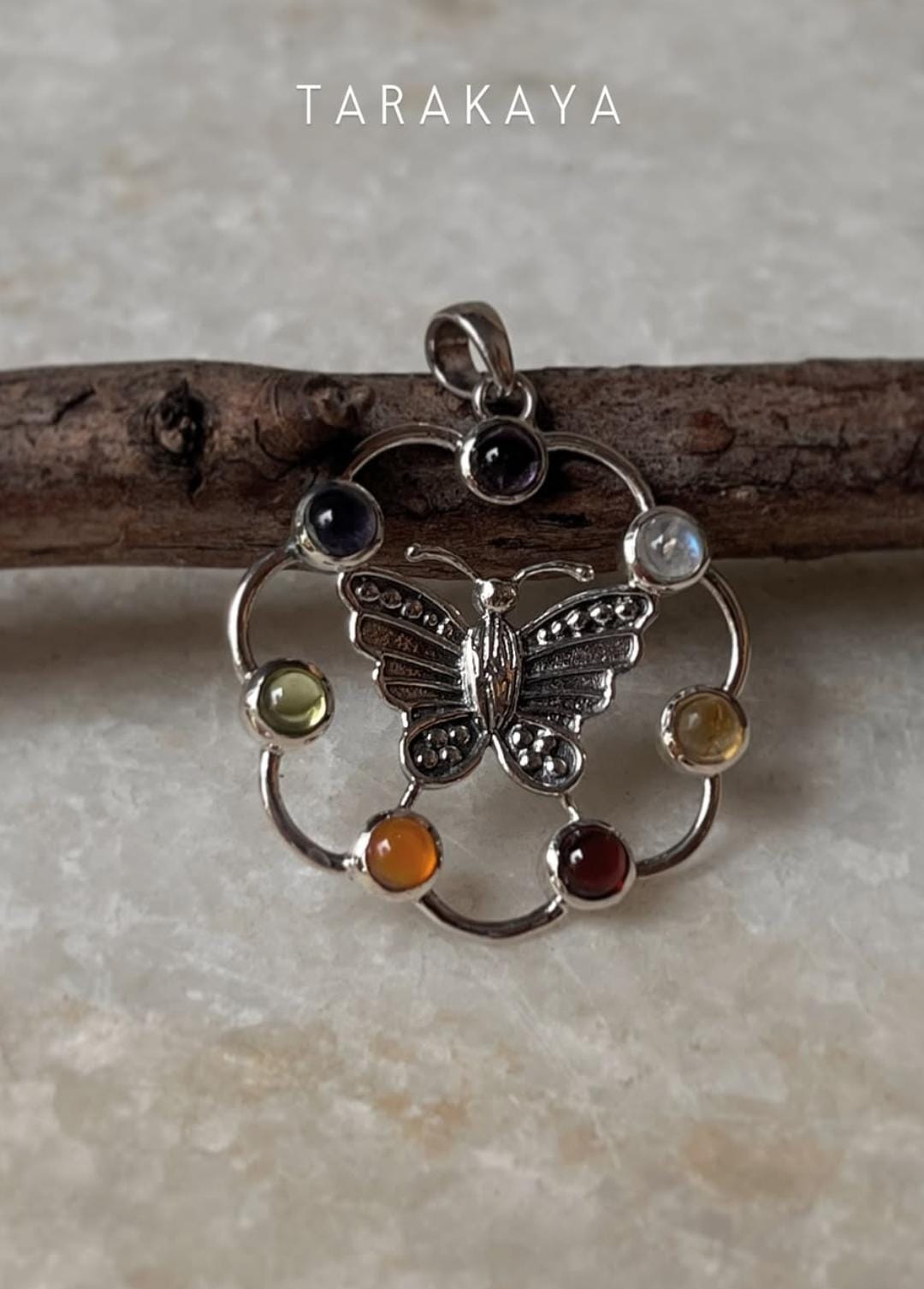 Seven Chakra Butterfly 925 Sterling Silver Pendant