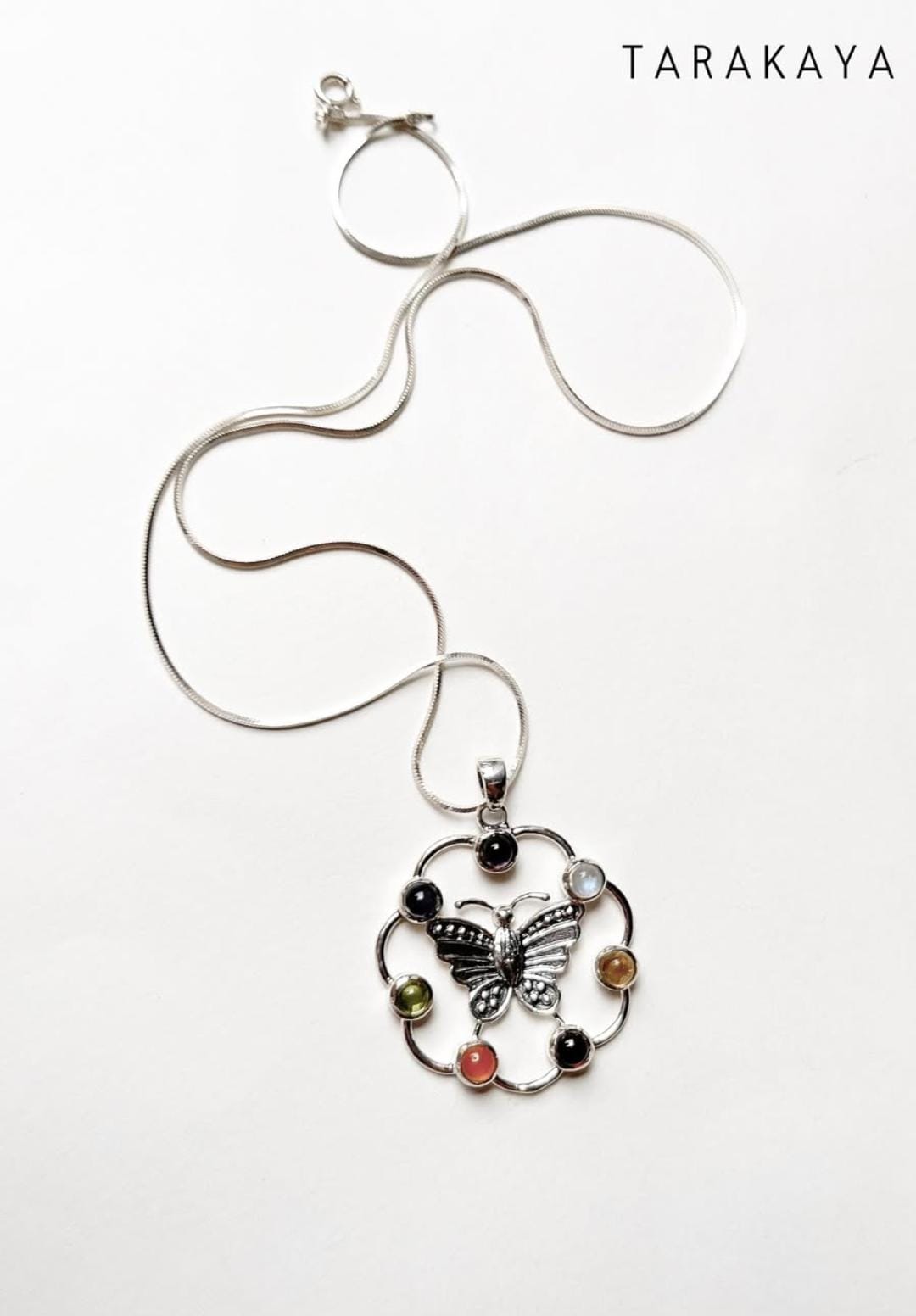 Seven Chakra Butterfly 925 Sterling Silver Pendant
