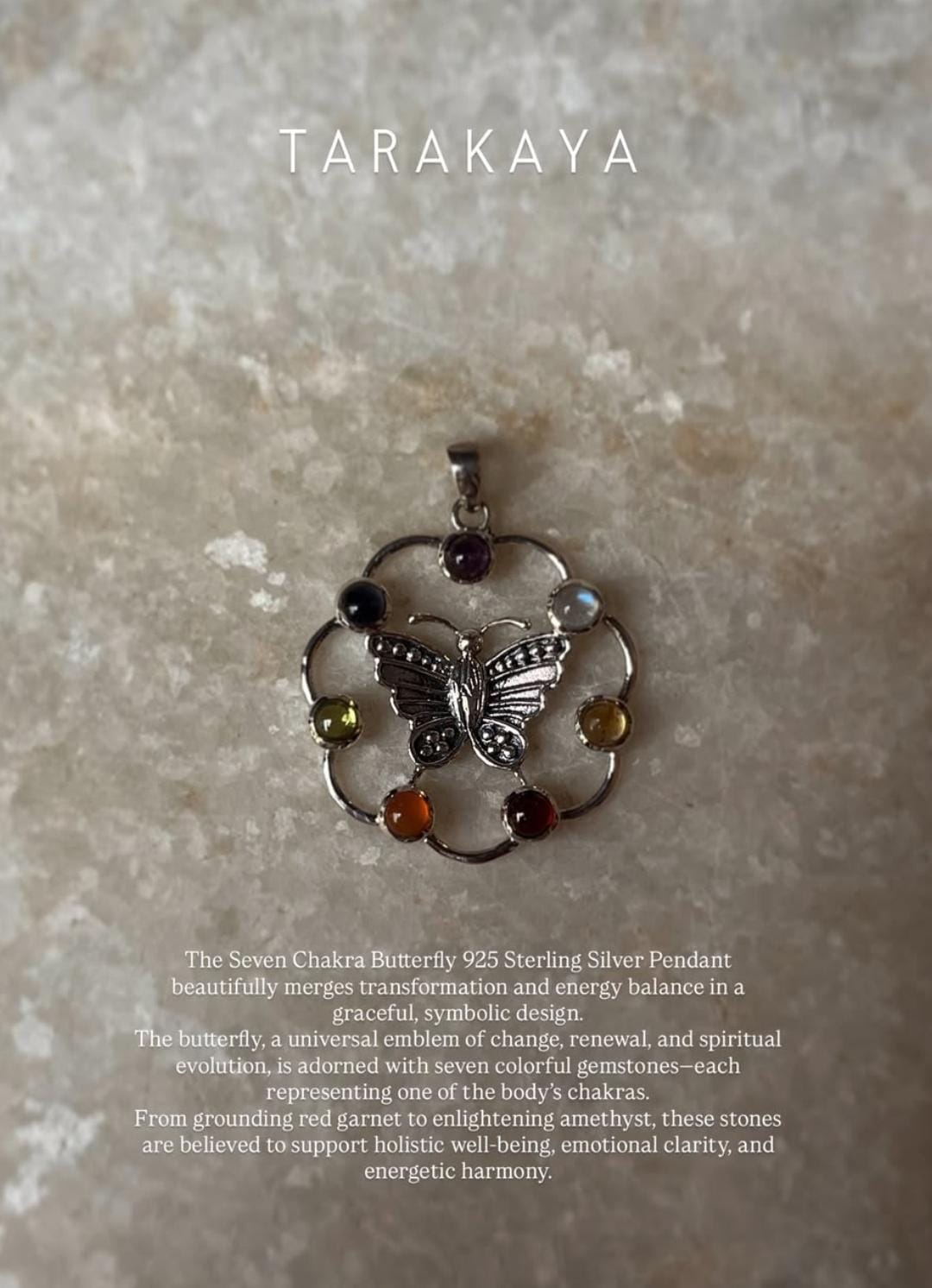 Seven Chakra Butterfly 925 Sterling Silver Pendant