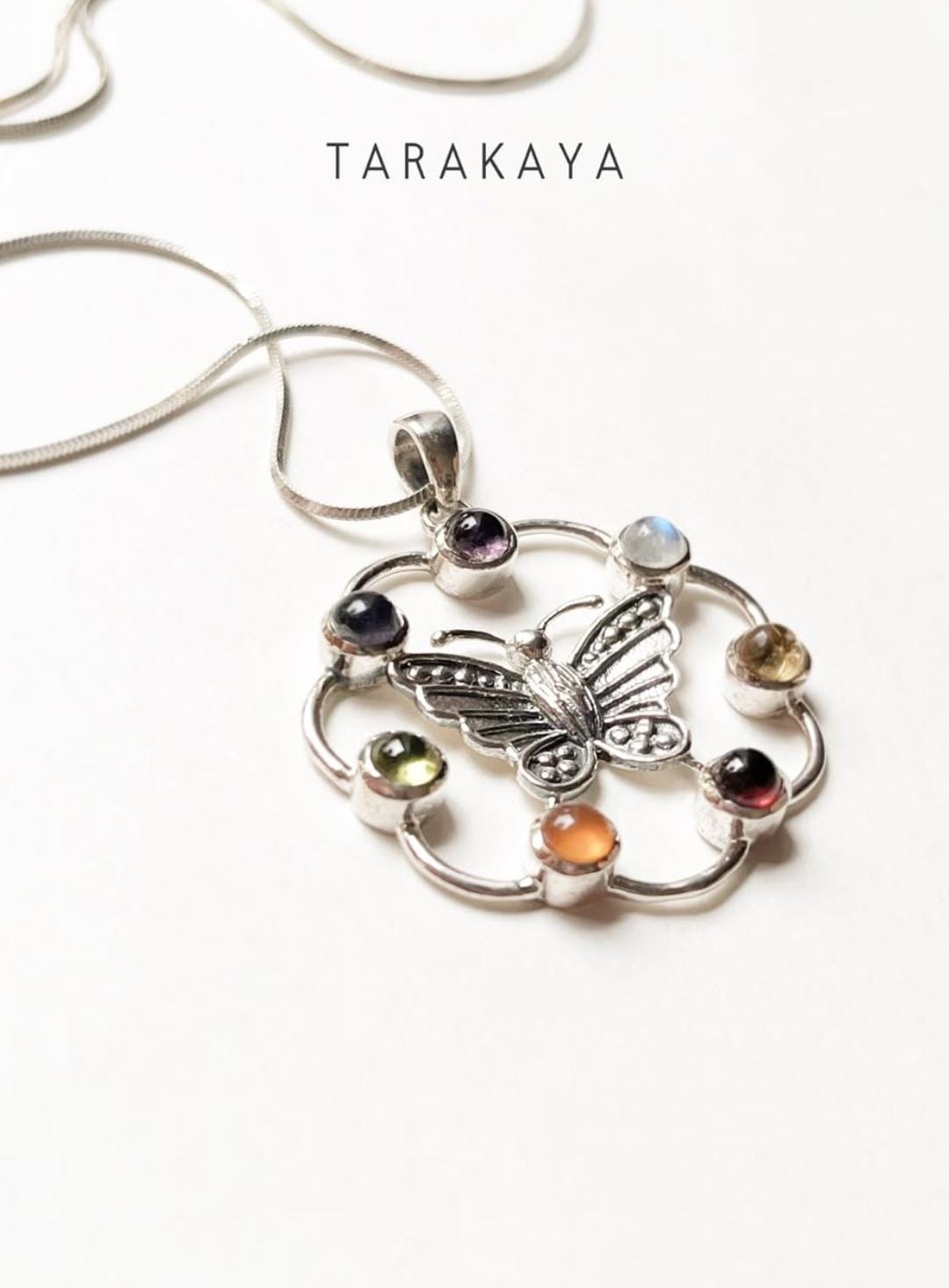 Seven Chakra Butterfly 925 Sterling Silver Pendant