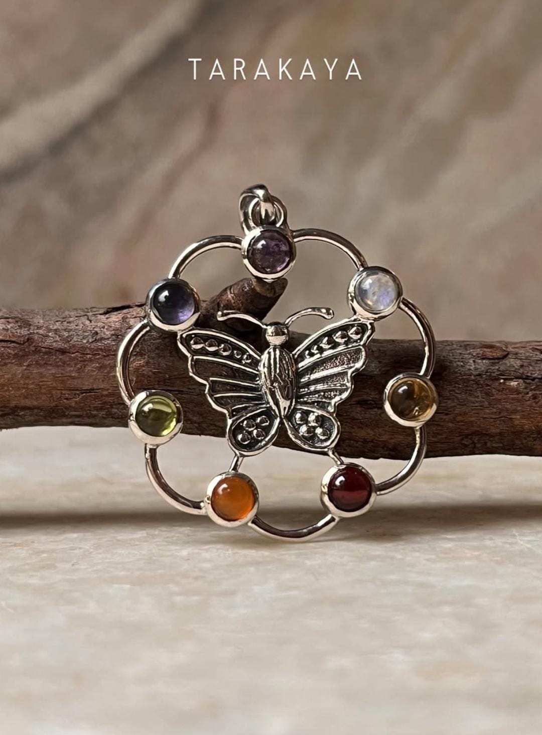 Seven Chakra Butterfly 925 Sterling Silver Pendant