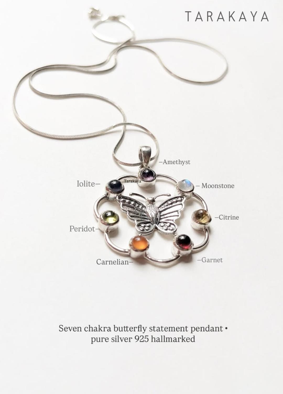 Seven Chakra Butterfly 925 Sterling Silver Pendant