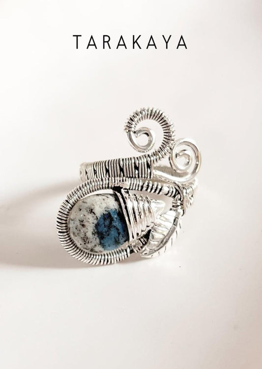 K2 Jasper Handcrafted Wire Wrap 925 Sterling Silver Adjustable Ring