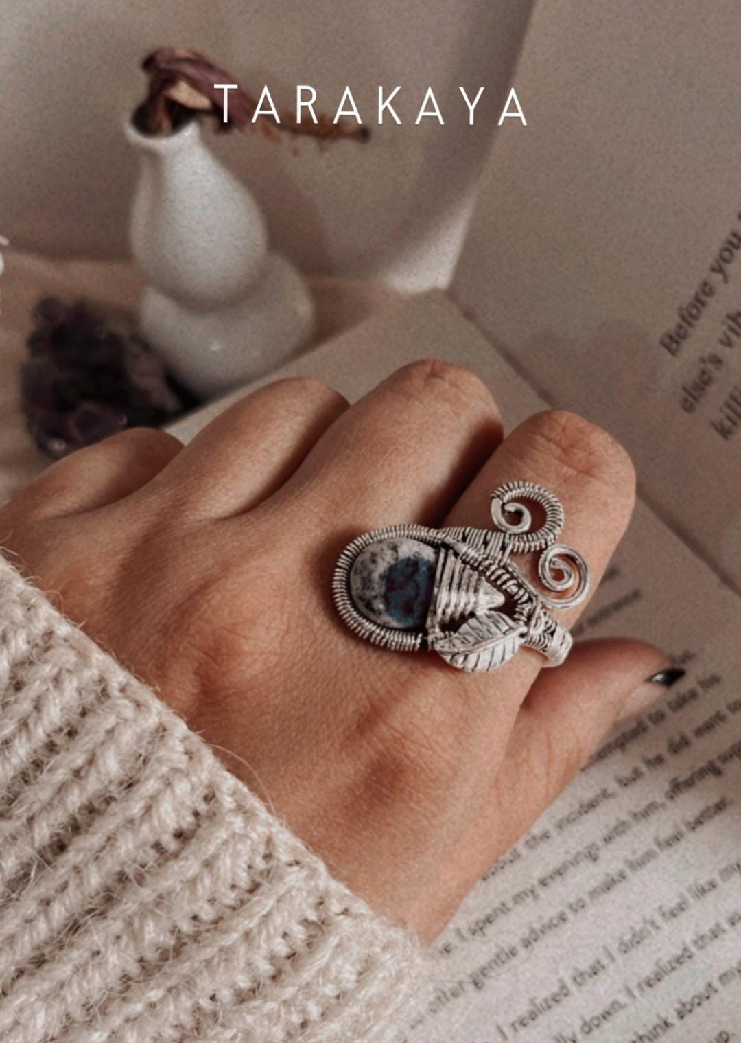 K2 Jasper Handcrafted Wire Wrap 925 Sterling Silver Adjustable Ring