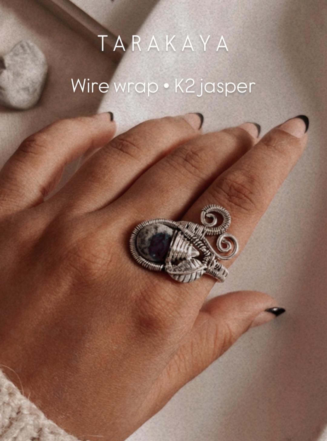 K2 Jasper Handcrafted Wire Wrap 925 Sterling Silver Adjustable Ring