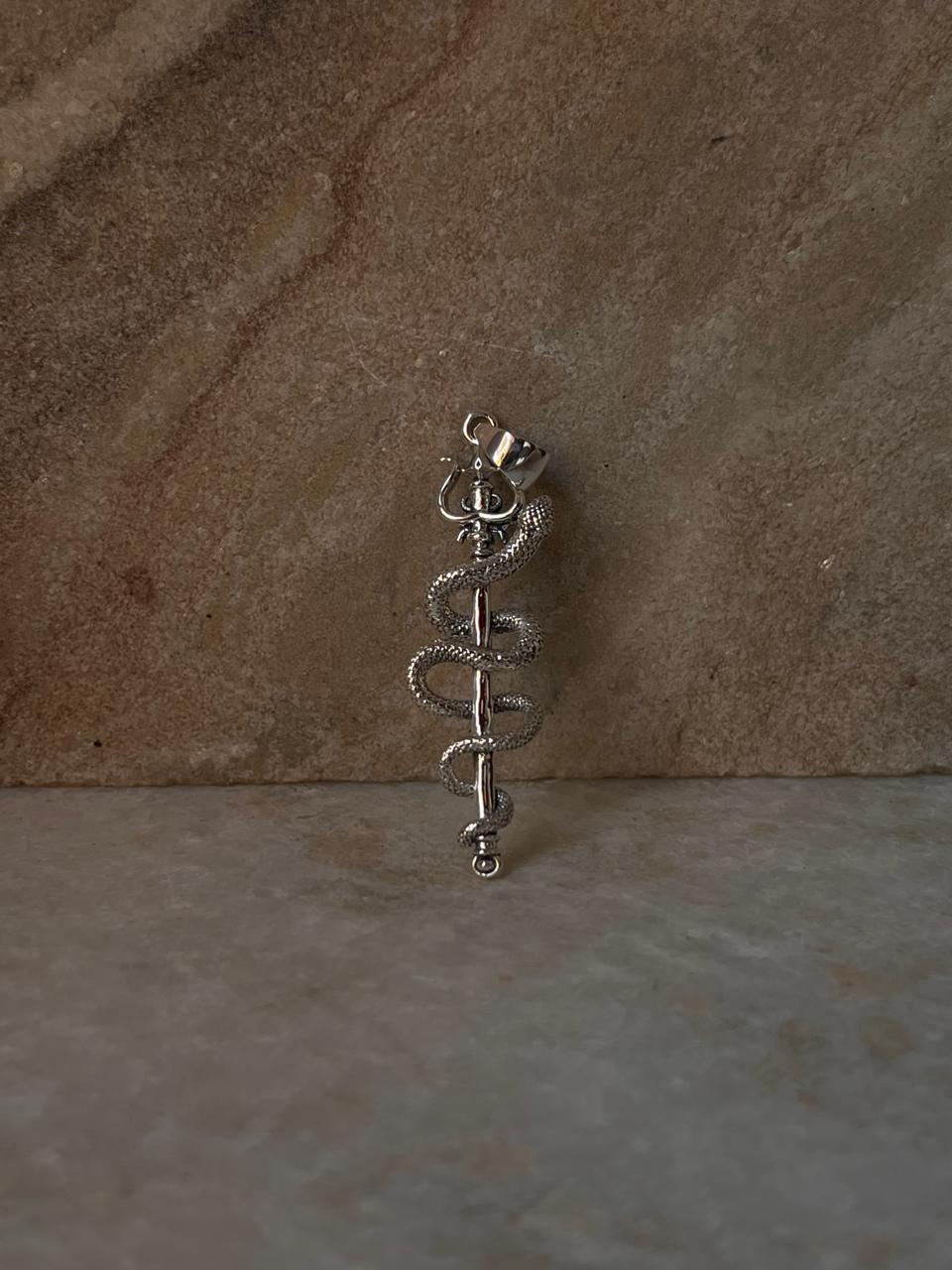 Handcrafted 925 Silver Trident Pendant with Serpent Motif