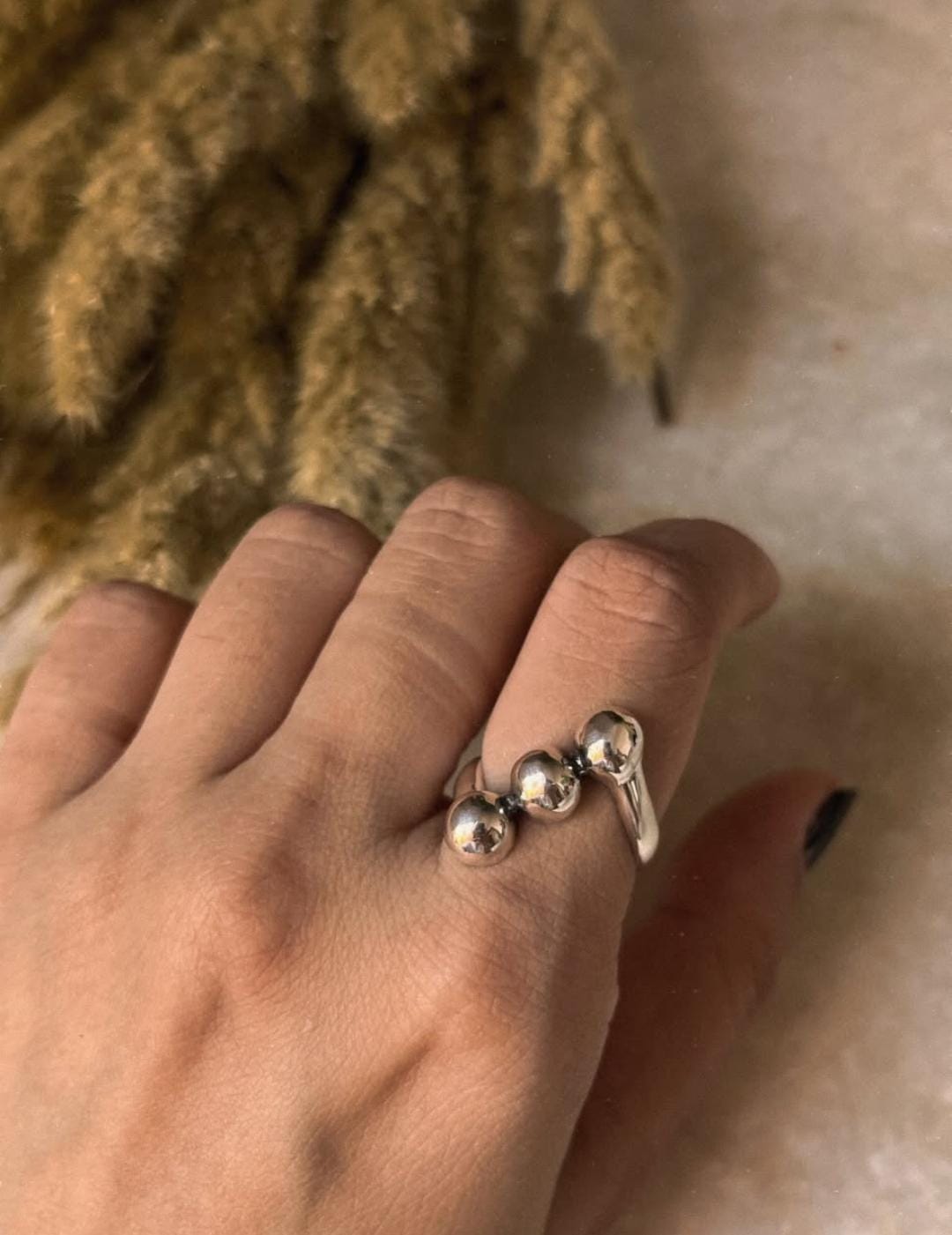 Modern 925 Silver Statement Ring with Chunky Dot Pattern