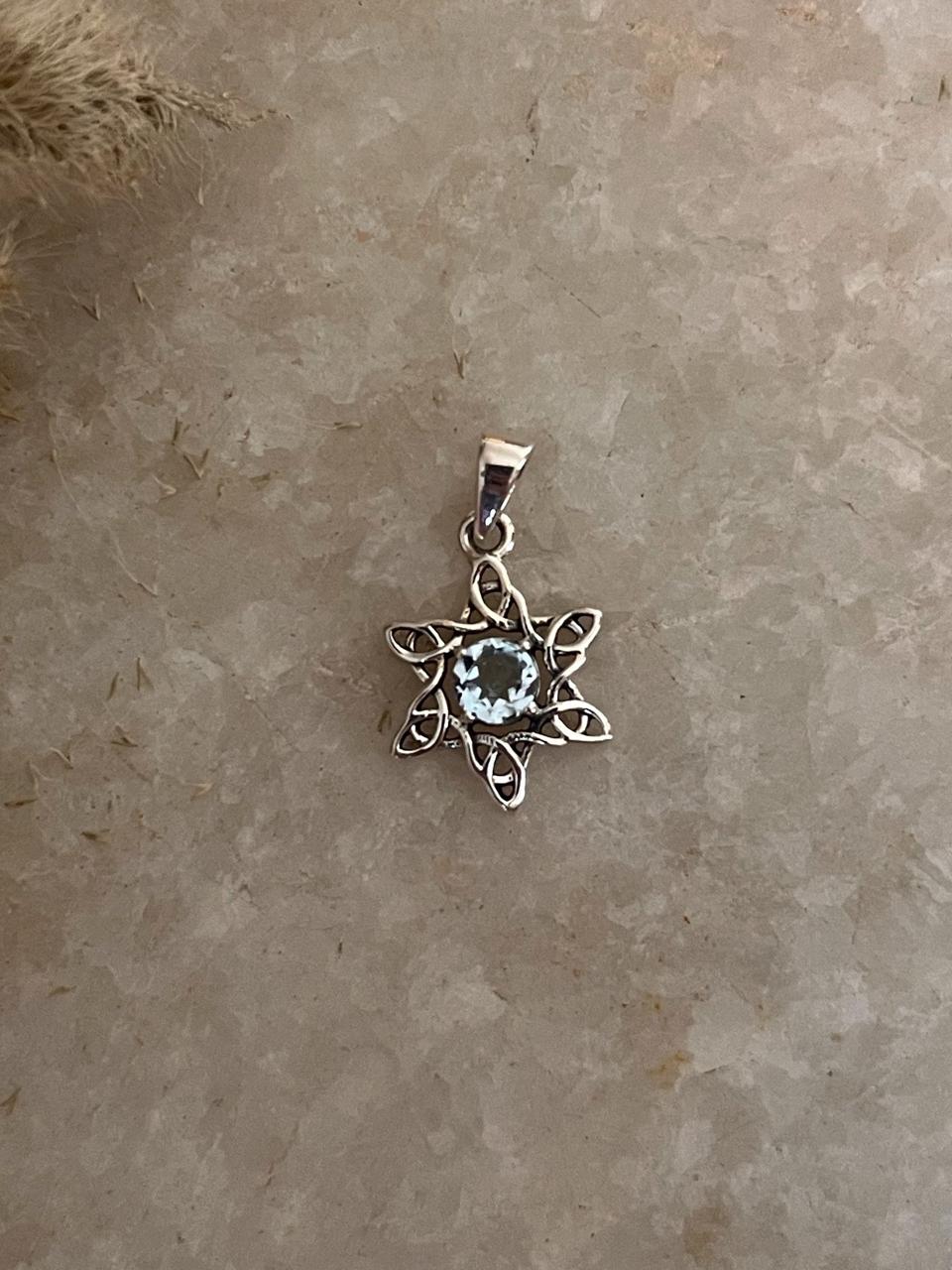 Blue Topaz Sun Celtic Knot 925 Sterling Silver Pendant