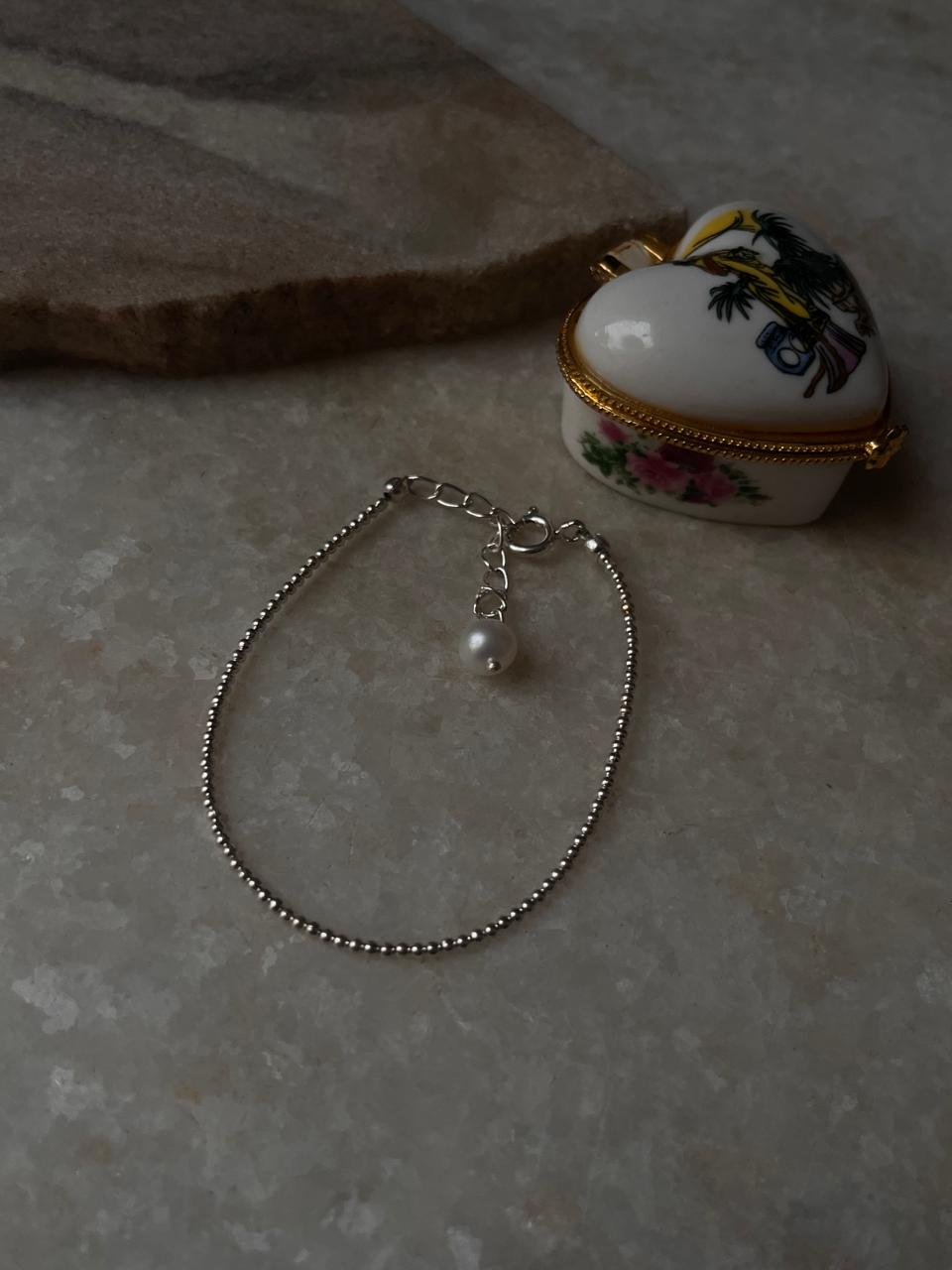 Handcrafted Sterling Silver Bracelet with 2mm Silver Beads and Freshwater Pearls