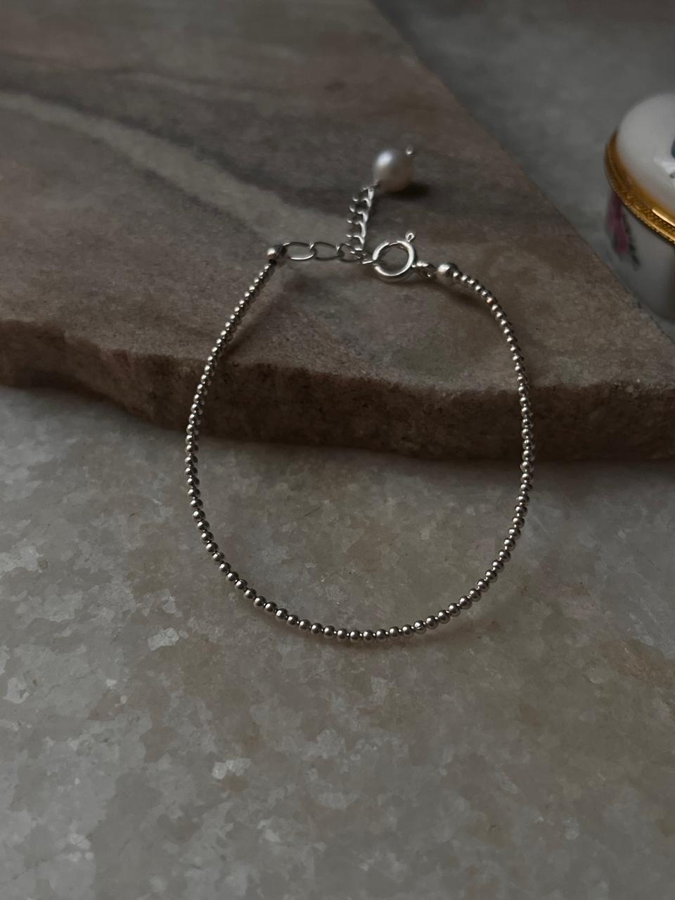 Dainty 925 Silver Bracelet with Plain 2mm Beads and Freshwater Pearls