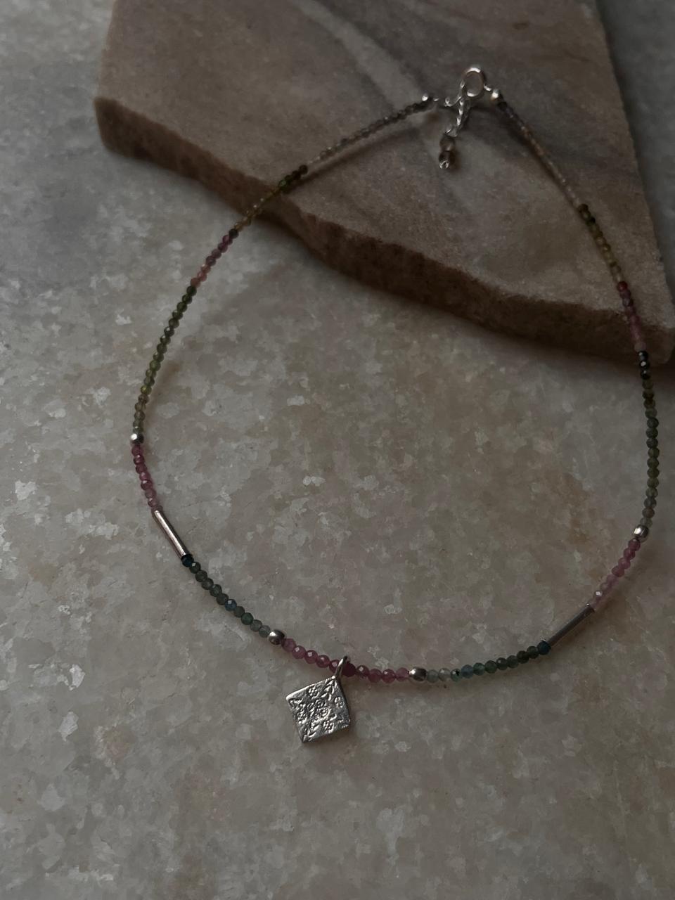 Tribal design 925 sterling silver choker with multi tourmaline stones