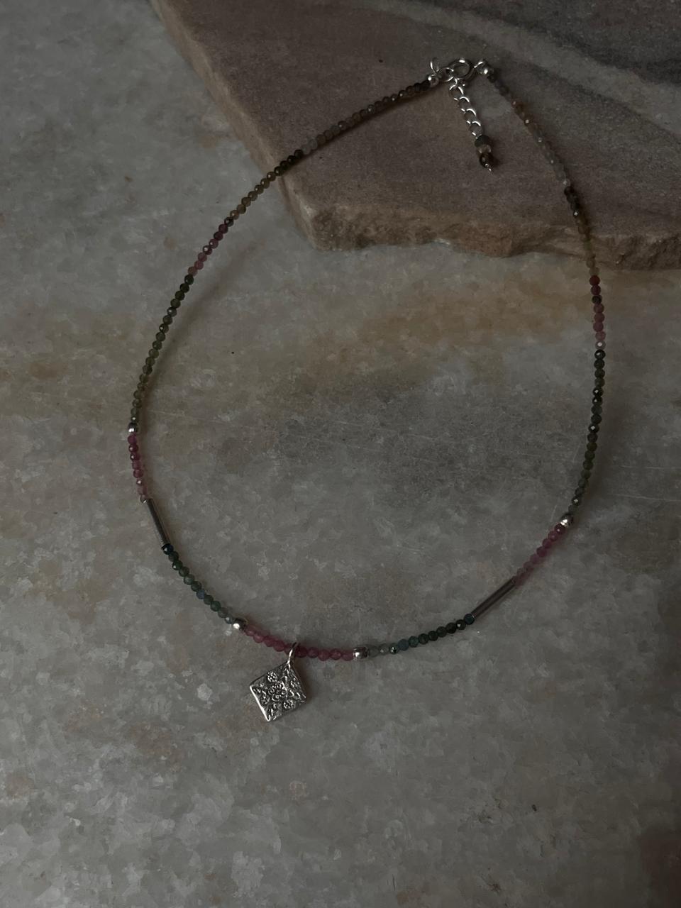 Boho style multi tourmaline gemstone choker in sterling silver