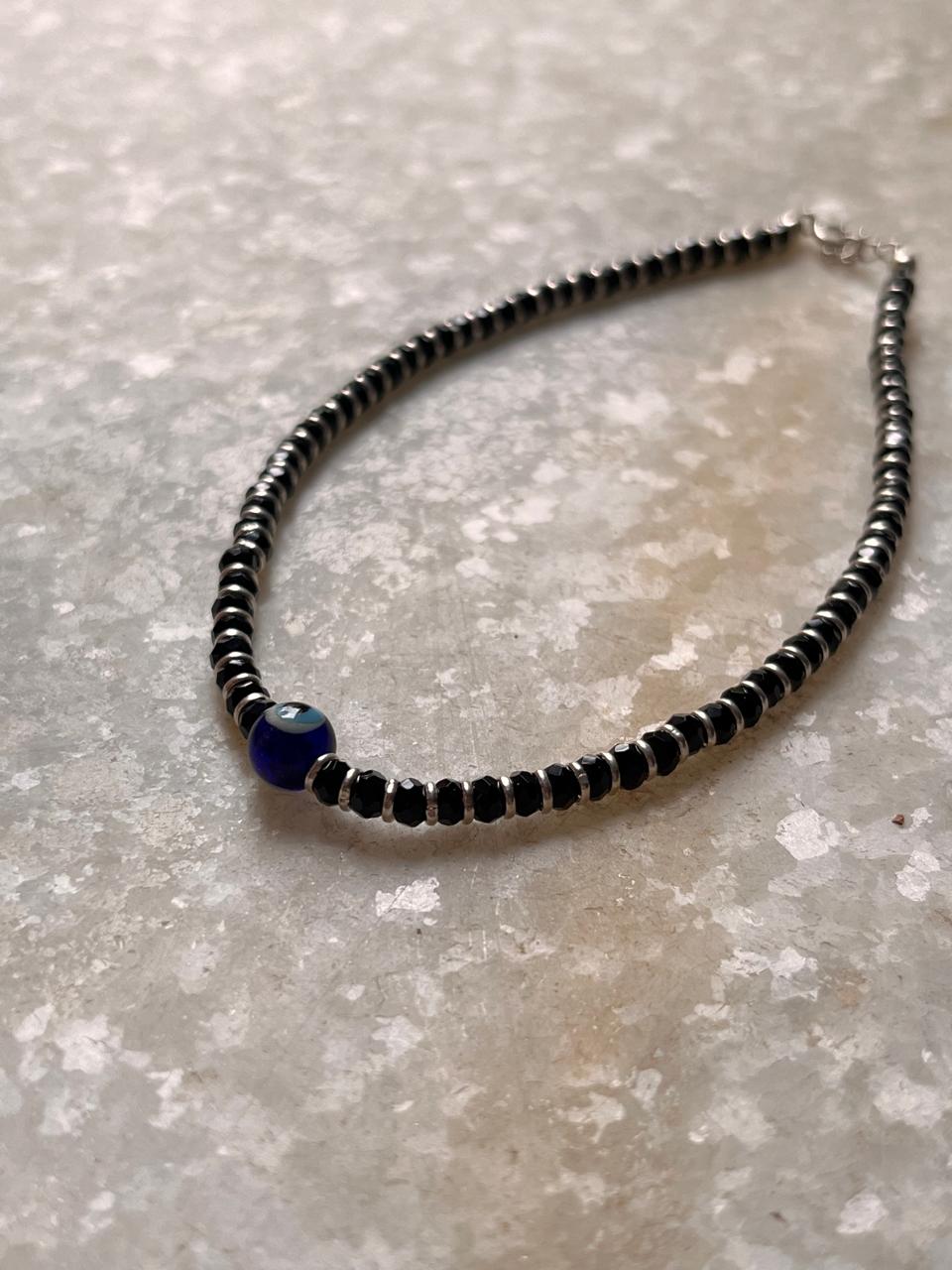 Evil Eye & Black Bead Nazariya 925 Sterling Silver Anklet