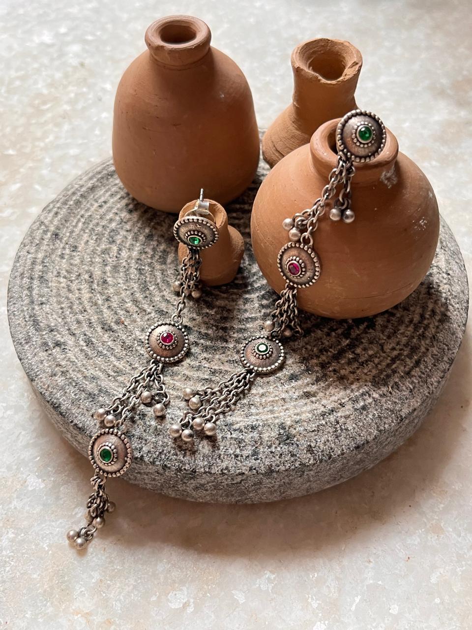 Antique Banjara Ghungroo Boho Statement 925 Sterling Silver Earrings