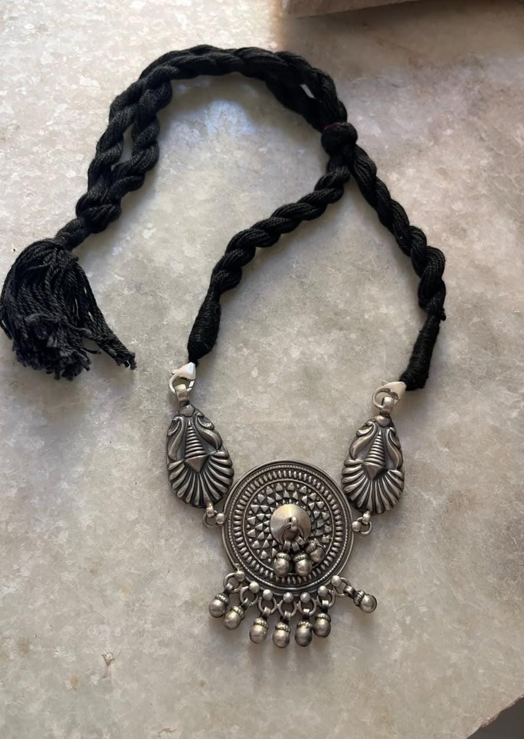 Antique Mandala Ghungroo Choker 925 Sterling Silver Necklace