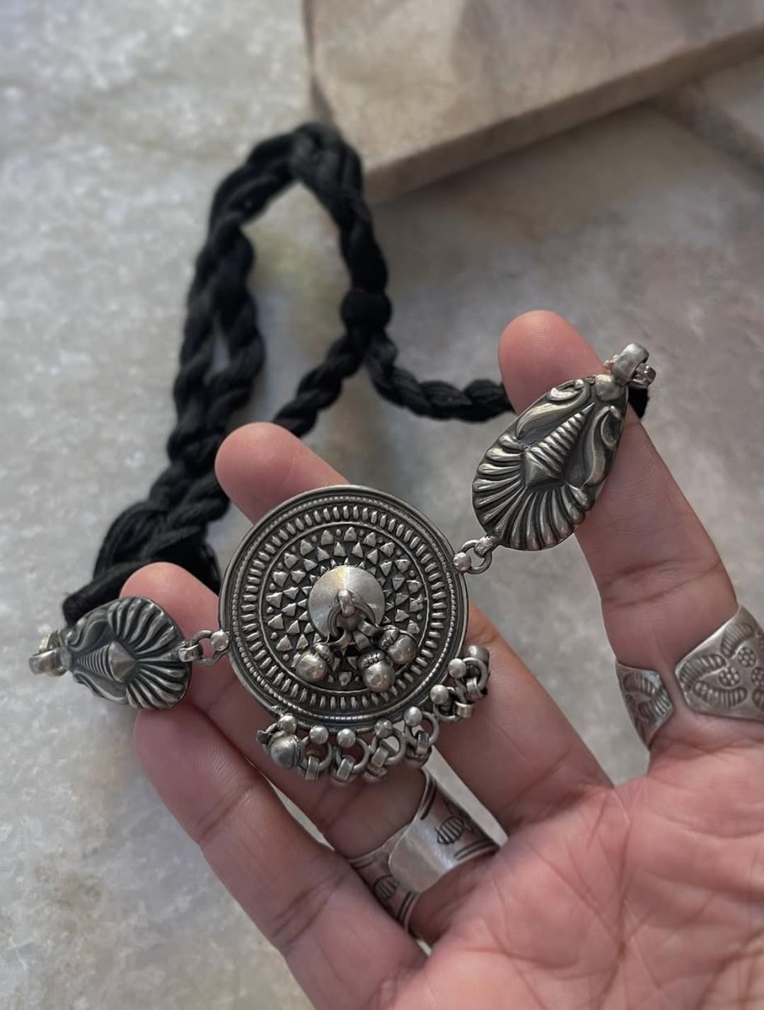 Antique Mandala Ghungroo Choker 925 Sterling Silver Necklace