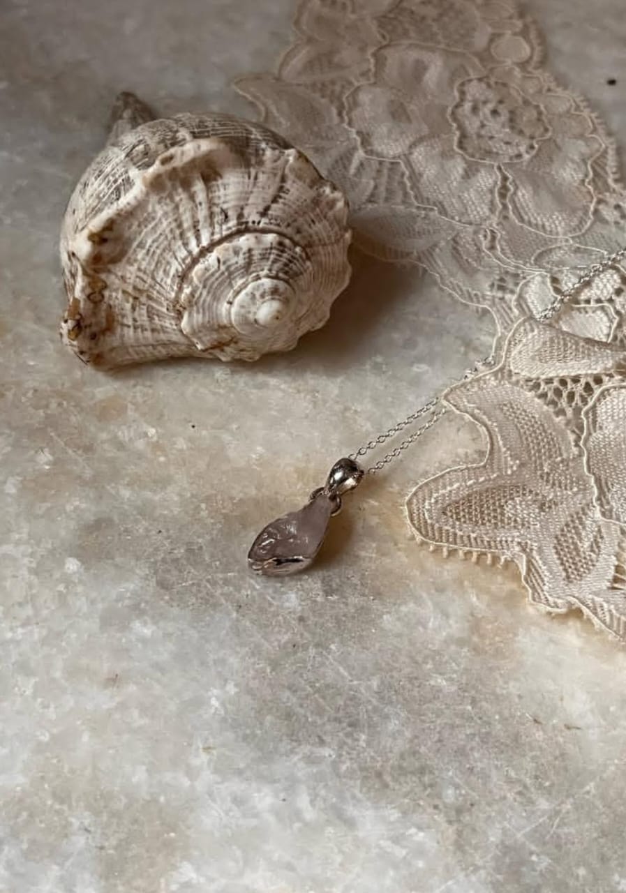 Rose Quartz Raw Uncut 925 Sterling Silver Pendant