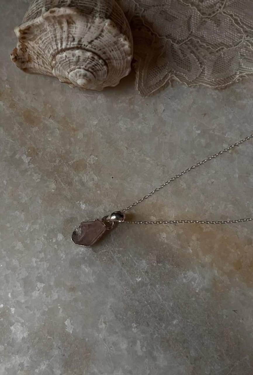 Rose Quartz Raw Uncut 925 Sterling Silver Pendant