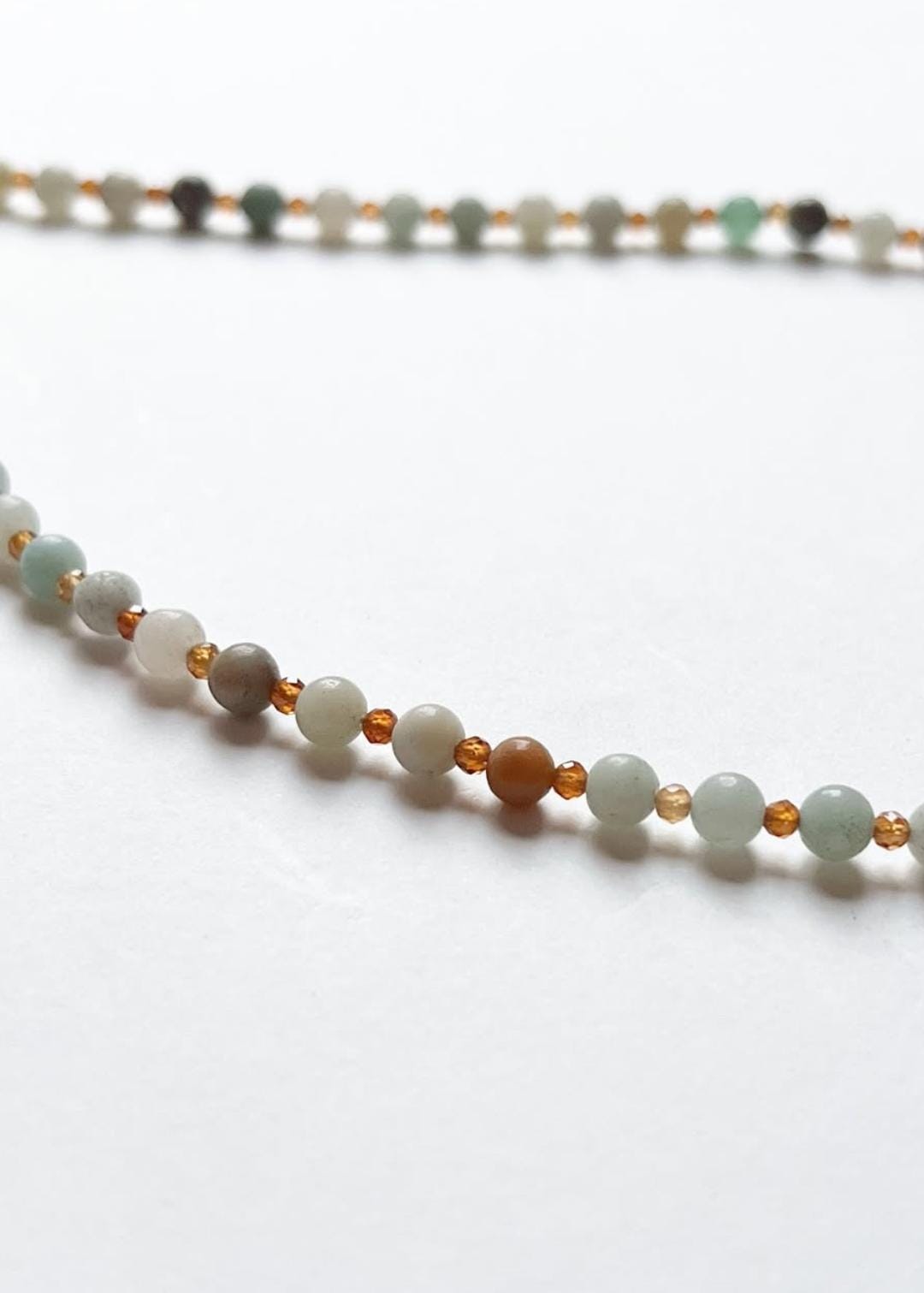 Matsya / Fish Amazonite & Hessonite Boho Choker Handcrafted Sterling Silver 925 Necklace