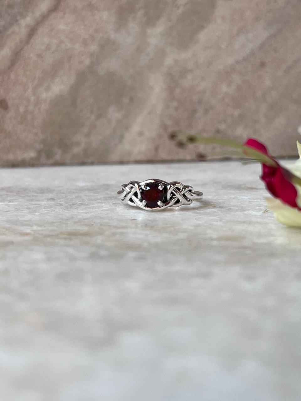 Garnet Celtic Knot 925 Sterling Silver Ring