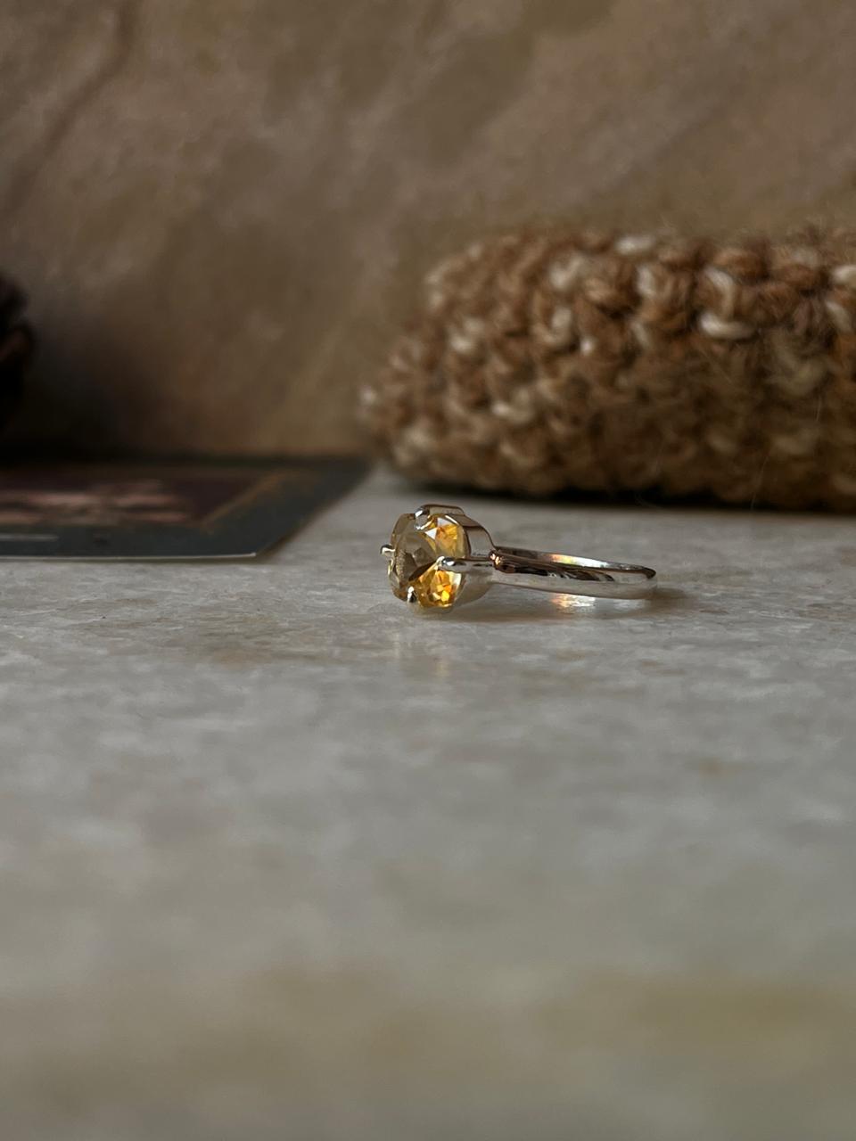 Citrine Faceted Cushion Cut 925 Sterling Silver Ring
