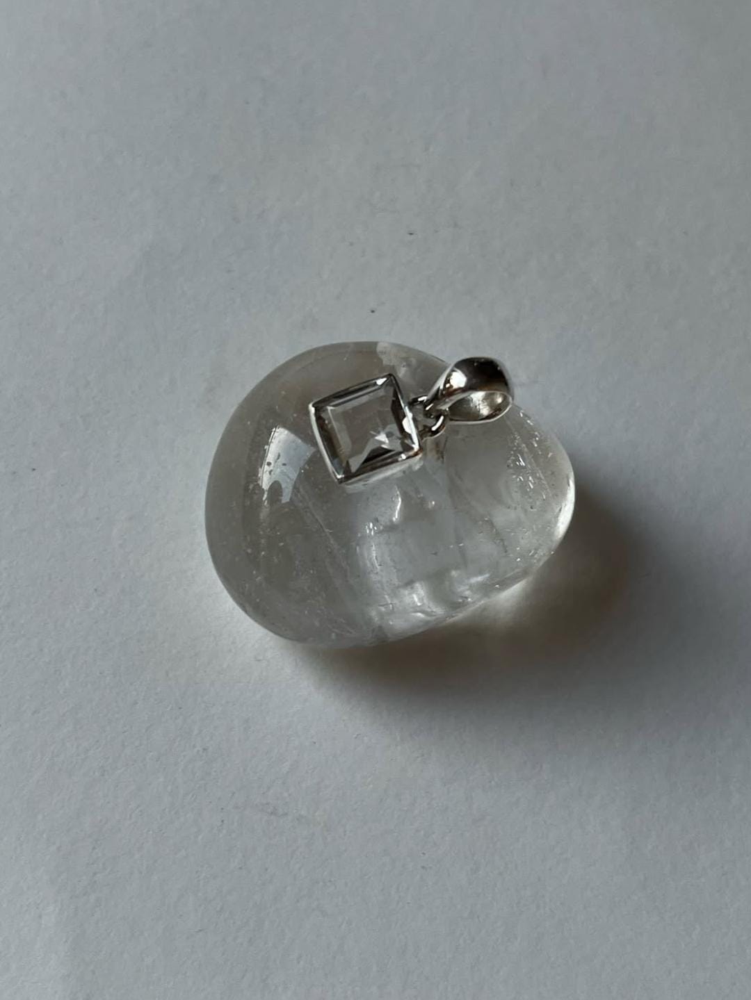 Clear Quartz Square Cut 925 Sterling Silver Unisex Pendant