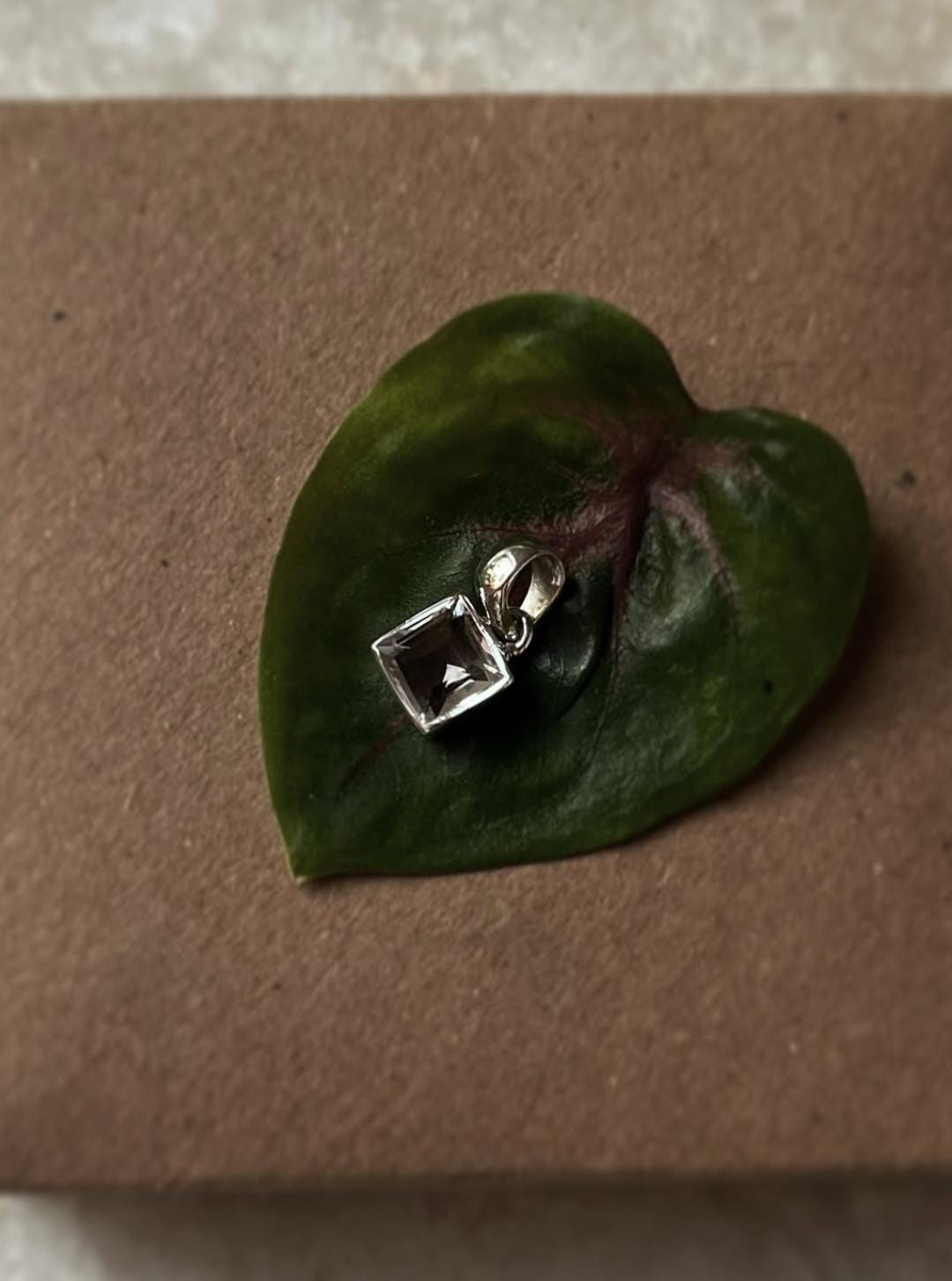 Clear Quartz Square Cut 925 Sterling Silver Unisex Pendant