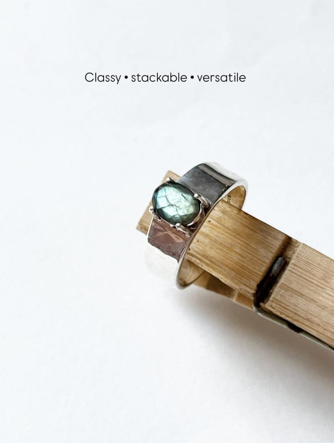 Labradorite Oval Contemporary Chunky Thick Stack Band 925 Sterling Silver Ring