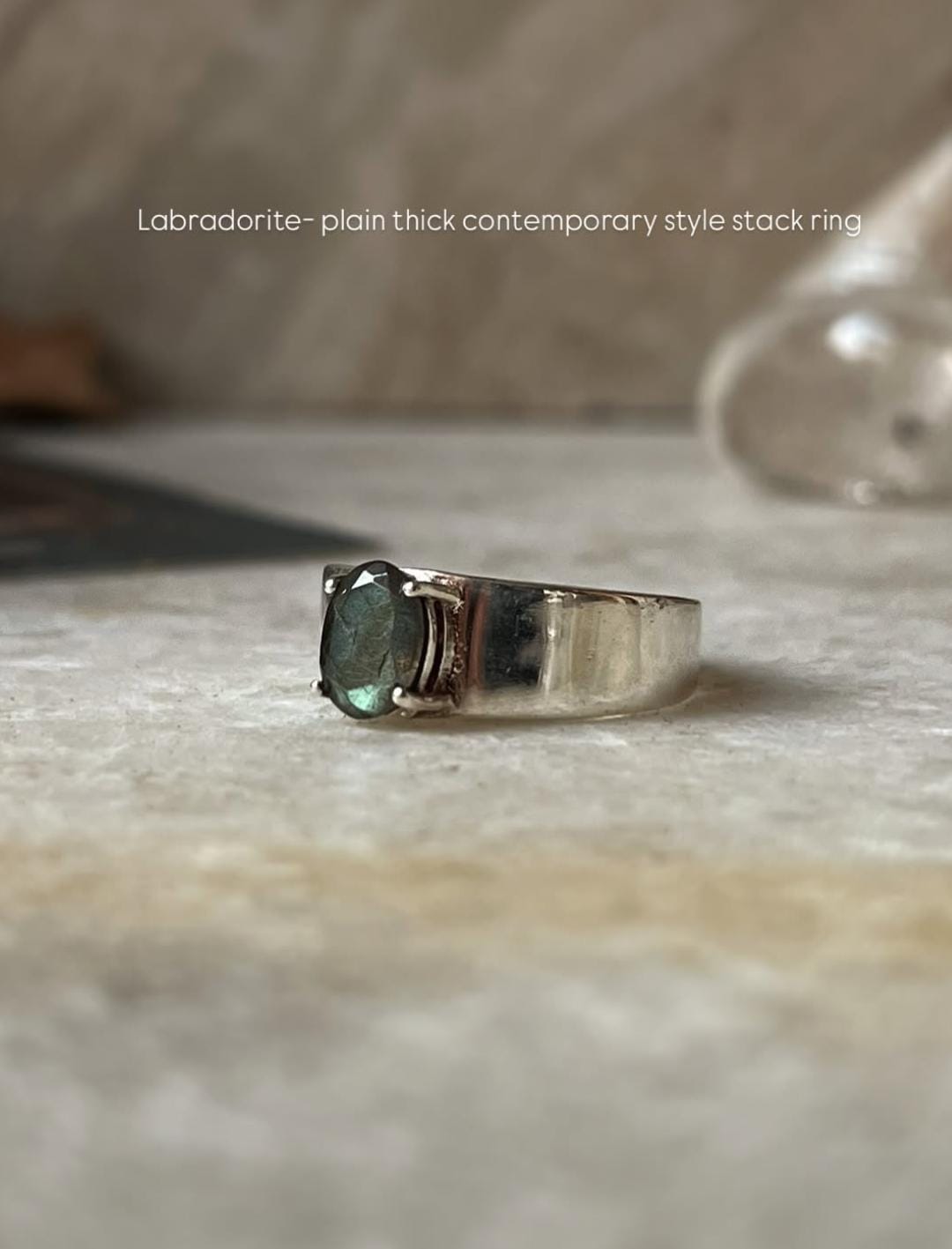 Labradorite Oval Contemporary Chunky Thick Stack Band 925 Sterling Silver Ring