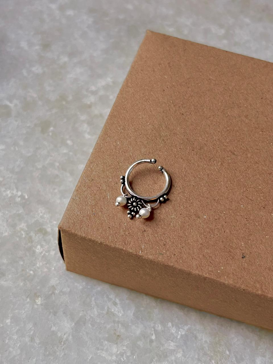 Freshwater pearl tribal flower clip on septum sterling silver
