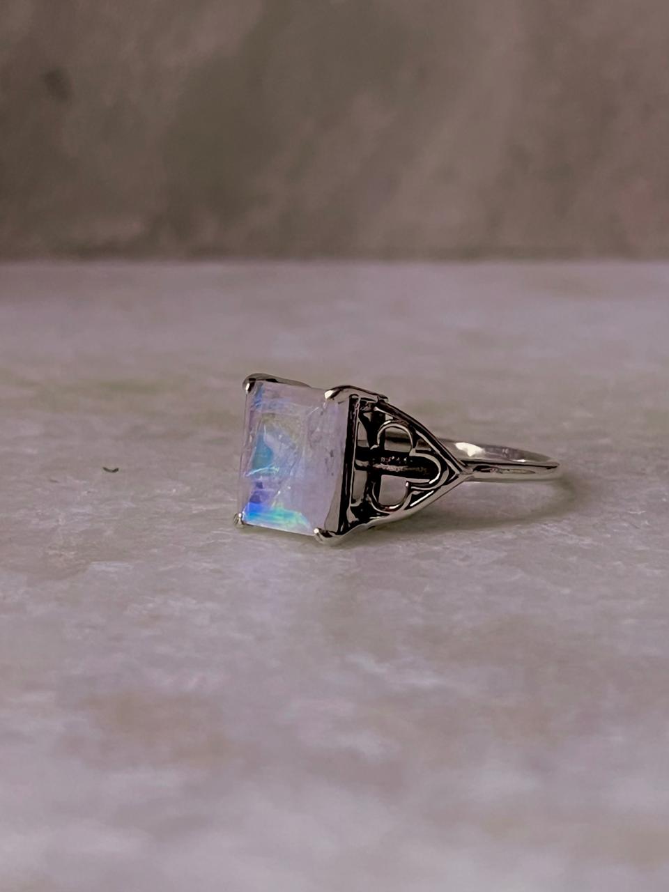 Moonstone Rectangular 925 Sterling Silver Ring