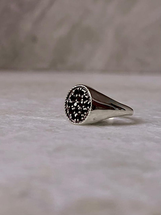 Black Onyx Oval Signet Statement 925 Sterling Silver Ring