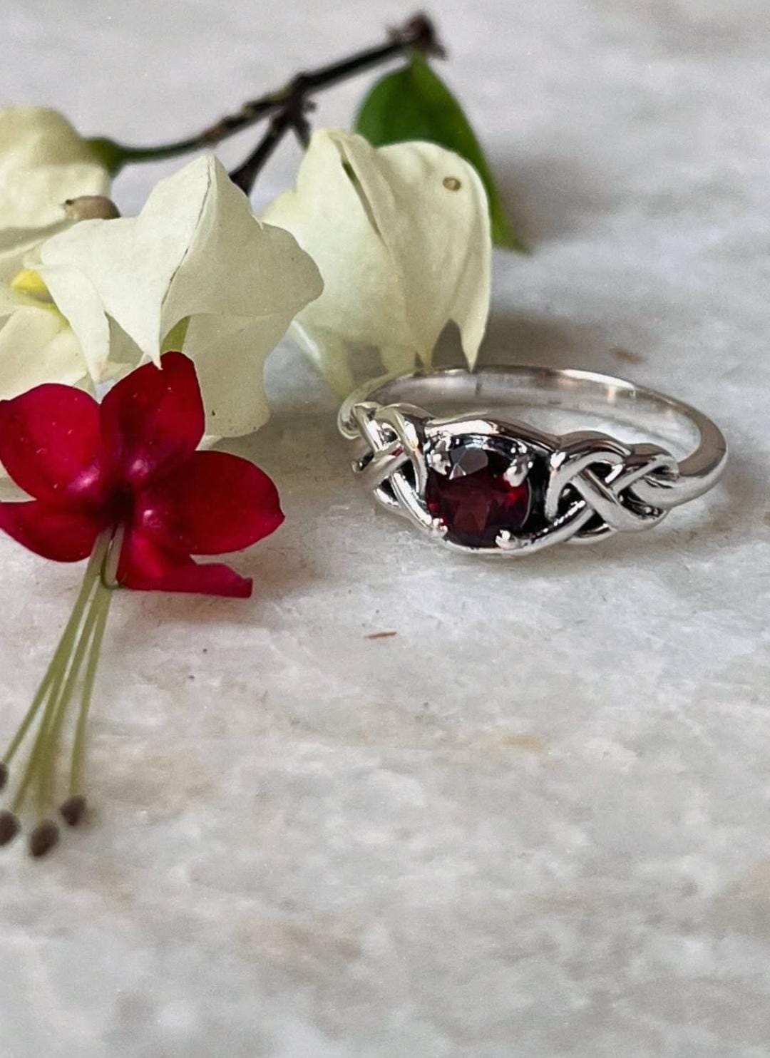 Garnet Celtic Knot 925 Sterling Silver Ring