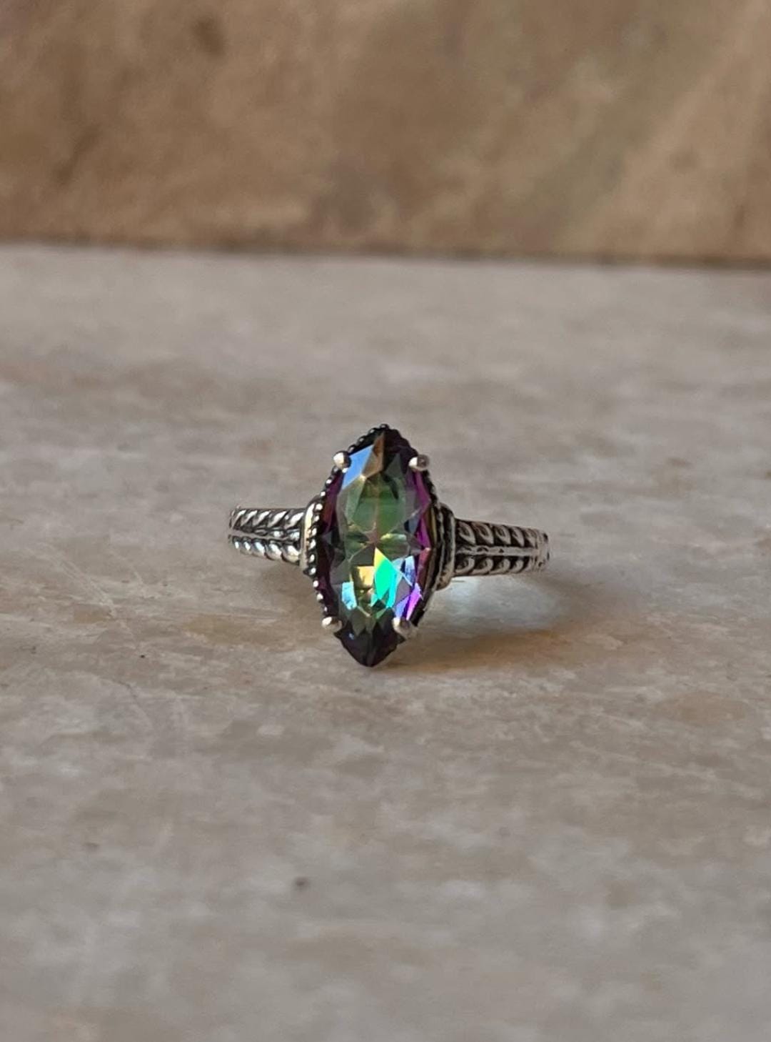 Mystic Topaz Marquise Cut 925 Sterling Silver Ring