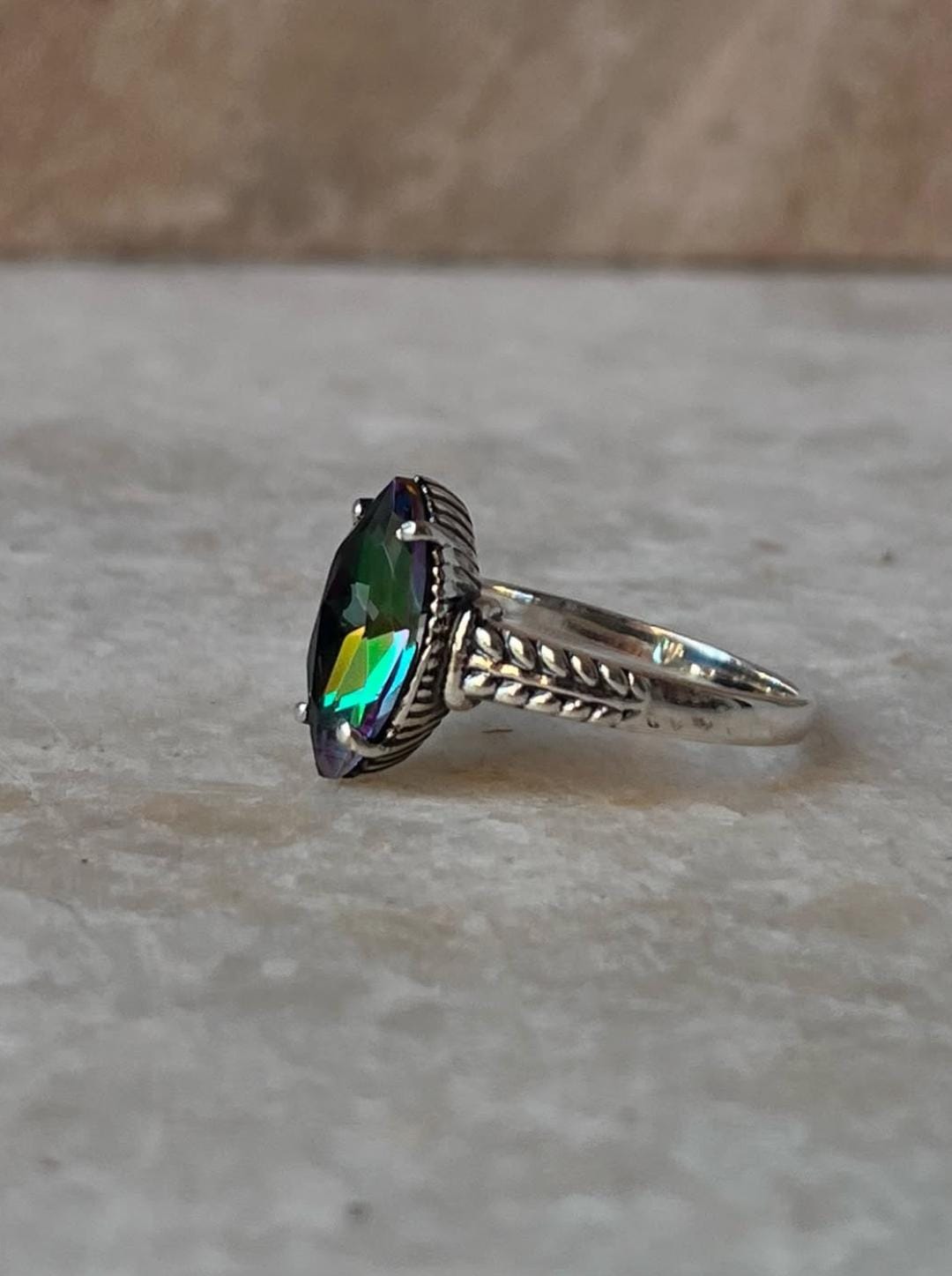 Mystic Topaz Marquise Cut 925 Sterling Silver Ring