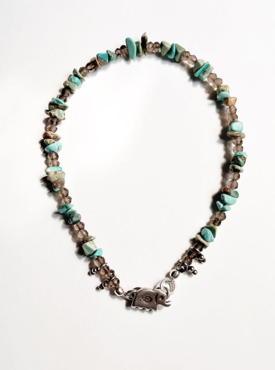 Boho Hathi S Lock Rawa Tribal Natural Turquoise & Smokey Quartz Crystal 925 Sterling Silver Anklet