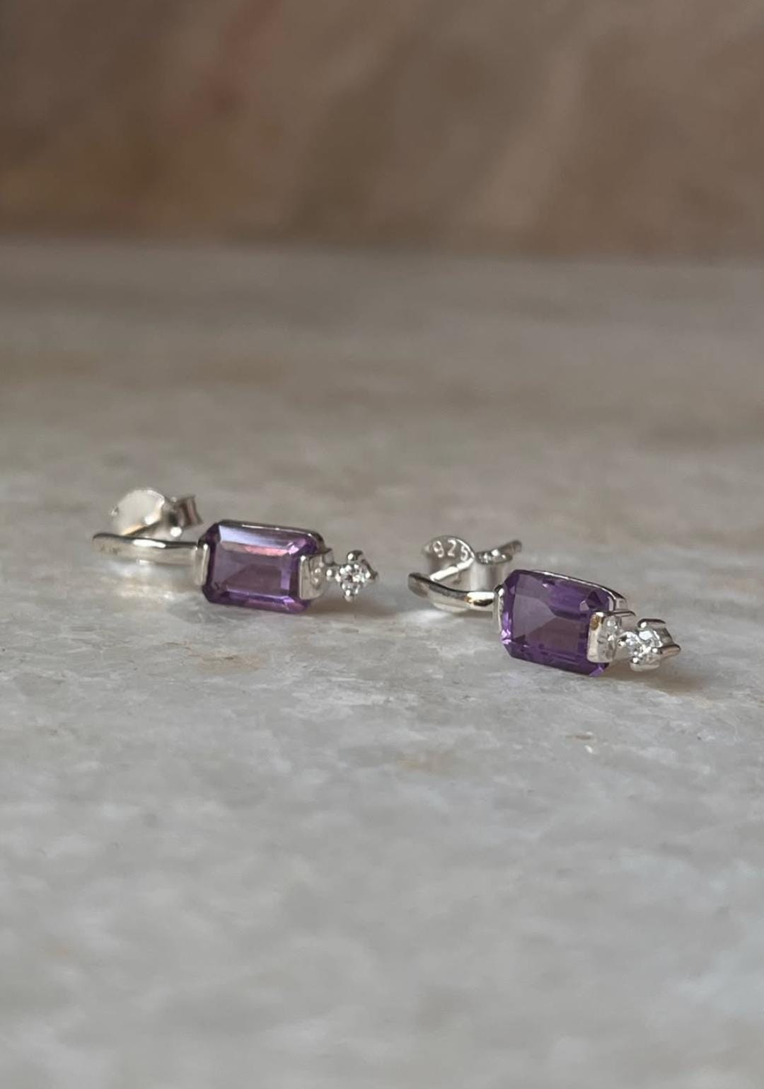 Amethyst Square Studs 925 Sterling Silver Earrings