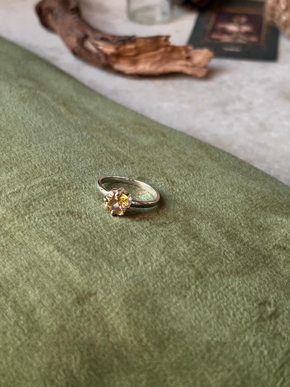 Citrine Faceted Cushion Cut 925 Sterling Silver Ring