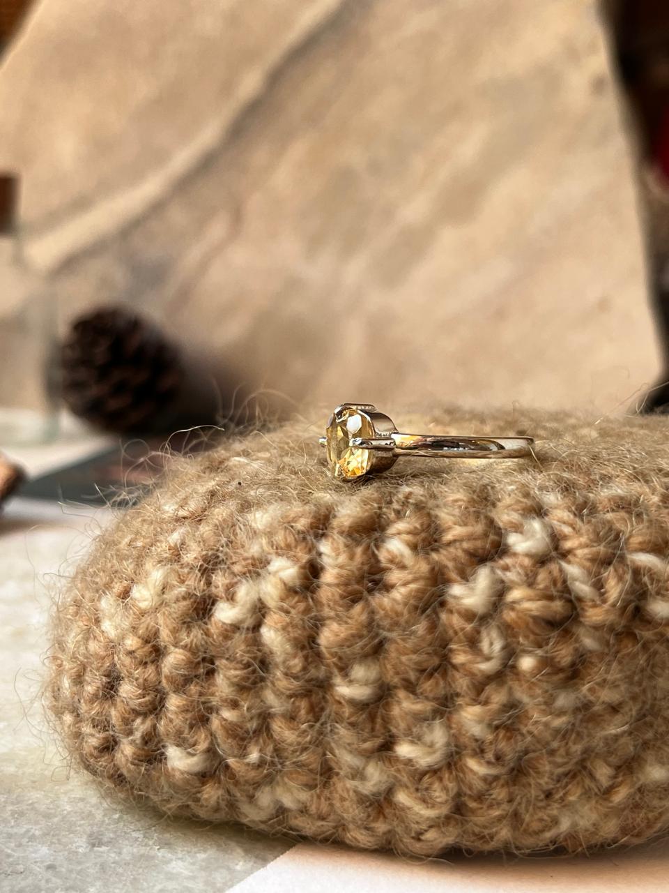 Citrine Faceted Cushion Cut 925 Sterling Silver Ring