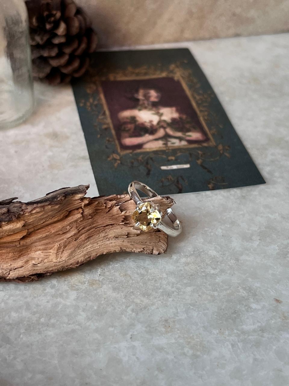 Citrine Faceted Cushion Cut 925 Sterling Silver Ring