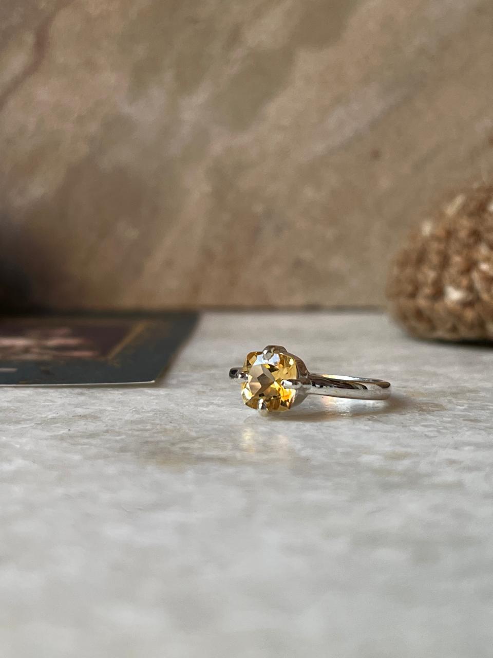 Citrine Faceted Cushion Cut 925 Sterling Silver Ring