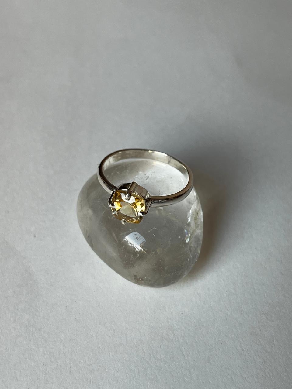 Citrine Faceted Cushion Cut 925 Sterling Silver Ring